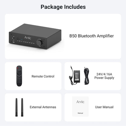 Stereoversterker – Versterker – Stereo Versterker – HiFi Versterker – 2-Kanaals 2 x 50 W – Bluetooth 5.2 Met aptX HD – HDMI ARC, Optische Ingang, Phono En USB
