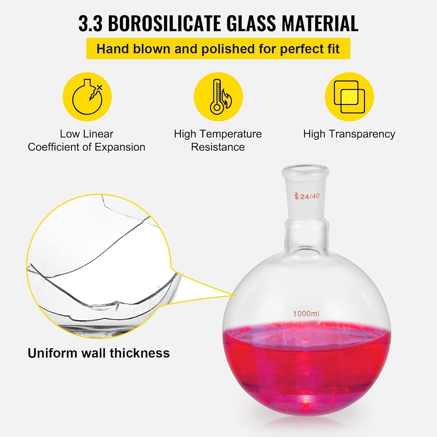 Laboratoriumglasset – Laboratoriumglaswerk – Destillatieset – Glaswerkset – Labapparatuur – 32-Delig – 3,3 Borosilicaatglas – 24/40 Slijpverbindingen & Tot 600 °C