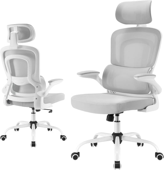 Sunon Bureaustoelen, ergonomische zitting, bureaustoel, comfortabel, met hoofdsteun, wit/grijs