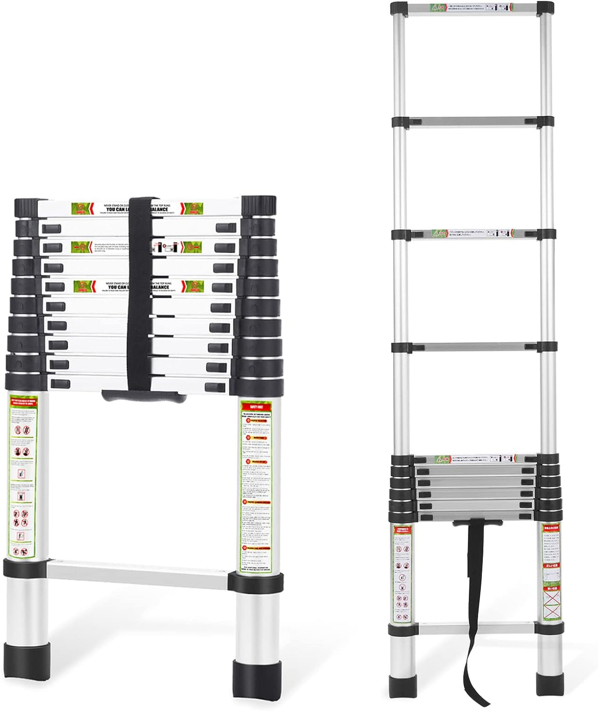 Rikade Telescopische ladder en zolderladder, 3,2 m, robuust aluminium met antislipvoeten, 150 kg capaciteit voor camper, zolder, dak en multi-oppervlak gebruik