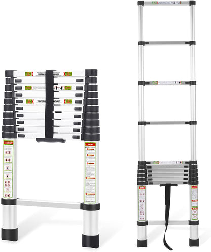 Rikade Telescopische ladder en zolderladder, 3,2 m, robuust aluminium met antislipvoeten, 150 kg capaciteit voor camper, zolder, dak en multi-oppervlak gebruik