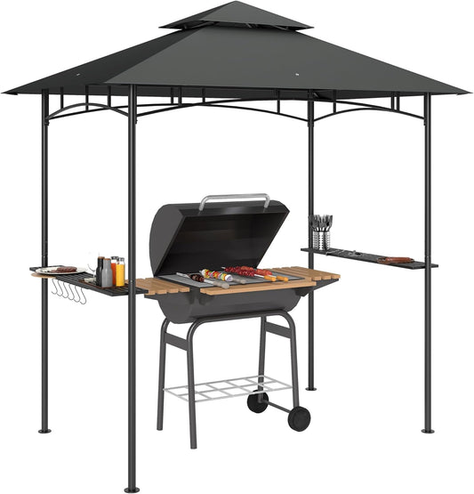 Grillpaviljoen – Barbecue Overkapping – BBQ Shelter – Tuinpaviljoen – Partytent – Waterafstotend & Vlamvertragend – Dubbellaags Dak met LED Verlichting 240x150x258 cm