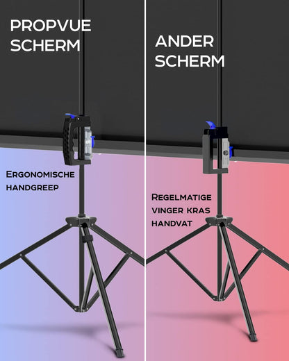 PropVue Projectiescherm met standaard, 100-120 inch (ca. 254-305 cm) projectiescherm voor binnen en buiten, voor film- of kantoorpresentatie, instelbaar van 16:9 tot 4:3, HD-premium kreukvrij statiefscherm