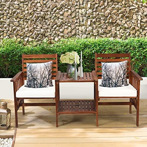 Generisch 70605OP-WH Tuinbank, acaciahout, polyester, spons, naturel, 165 x 65 x 88 cm
