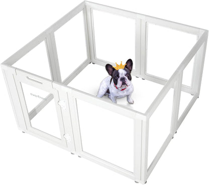 Transparante acryl plastic hondenbox - doorzichtige hondenspeelbox - eenvoudig te monteren acryl hondenbox - puppy box, kattenbox, box voor kleine dieren, hondenspeelbox binnenshuis (wit