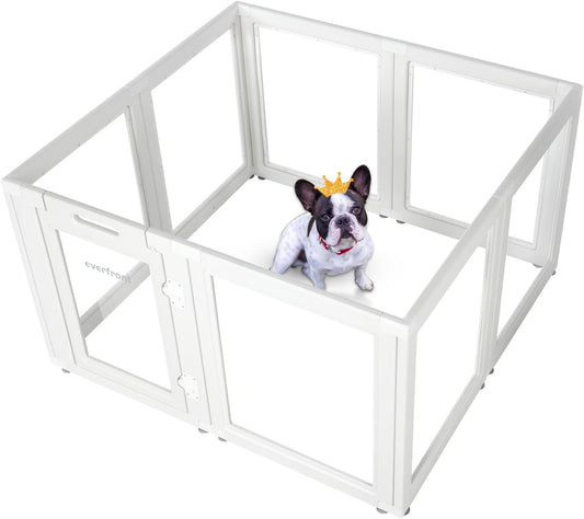 Transparante acryl plastic hondenbox - doorzichtige hondenspeelbox - eenvoudig te monteren acryl hondenbox - puppy box, kattenbox, box voor kleine dieren, hondenspeelbox binnenshuis (wit