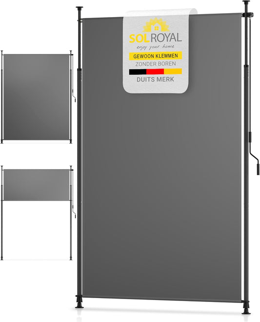 Sol Royal Balkonluifel zonder Boren 200x310cm – Privacy & Zonwering Klemluifel Verticaal Zonnescherm Buiten – Windbescherming Tuinterras Handslinger Antraciet Waterdicht KM5