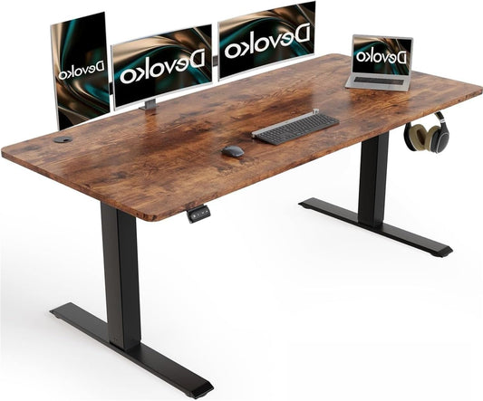 Elektrisch Verstelbaar Zit-Sta Bureau – Bureaumeubel – Werkplek Tafel – Sta Bureau – Ergonomisch Bureau – Vintage Bruin – 140 x 70 cm – Elektrische Hoogteverstelling Met 2 Geheugenstanden - QUORE
