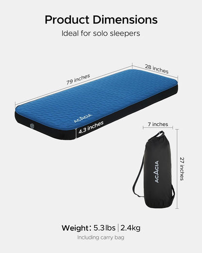 ACACIA 4.3" Thick Self Inflating Sleeping Pad with Foam | Innovative Y-Shaped Telescopic Structure | Ultraportable Camping Mattress | Outdoor Compact Air Mat for Tent Car | Single