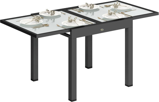 Outsunny Gartentisch ausziehbar Aluminium 160x80cm Wetterfest Buffettisch mit Aluminiumrahmen, rutschfest Campingtisch für 4-6 Persons Balcony für Outdoor Garten Terrasse Balcony Schwarz
