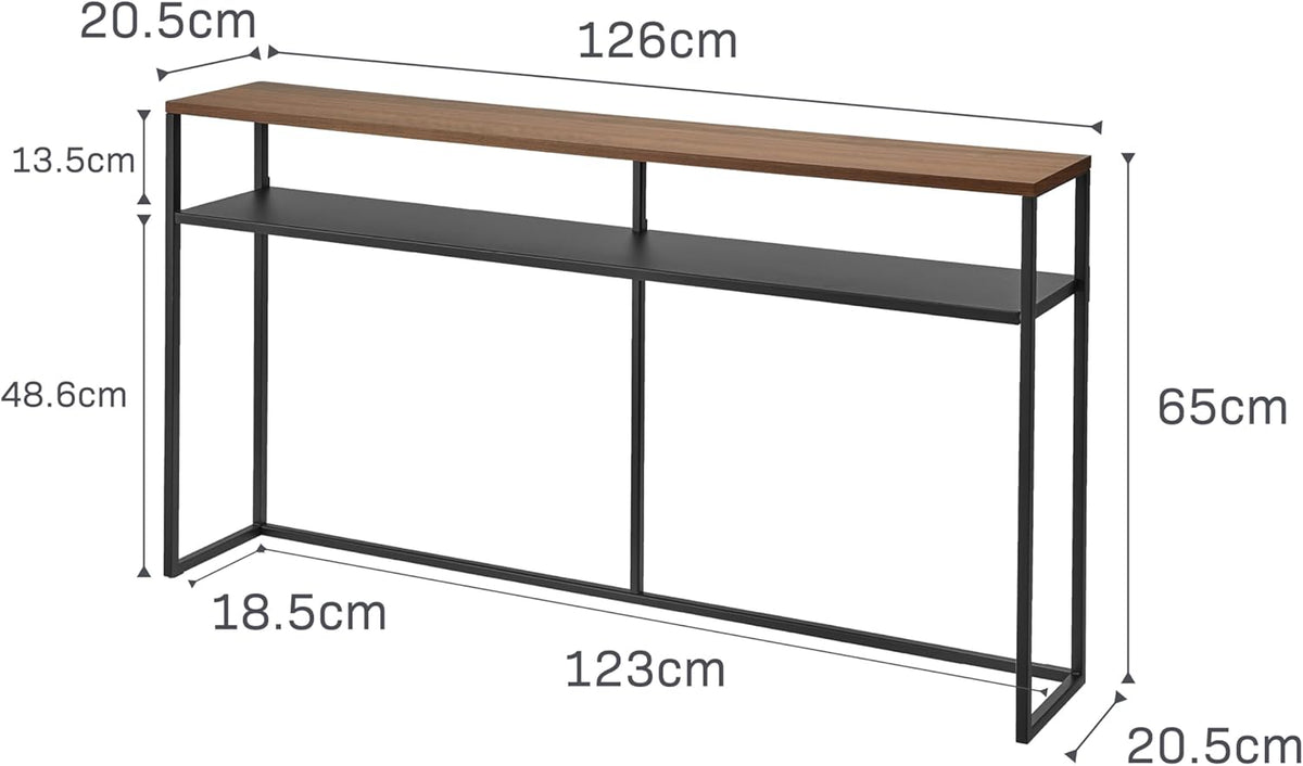 Yamazaki 2028 TOWER Console Table with Shelf, white, Steel/Wood, 126 x 20.5 x 65 cm