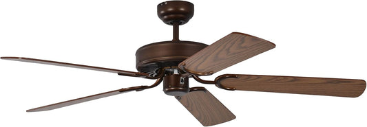 Pepeo Potkuri, plafondventilator zonder verlichting, behuizing brons antiek, omkeerbare vleugels eiken of eiken met rotaninzetstuk, 132 cm, voor ruimtes tot 25 m132