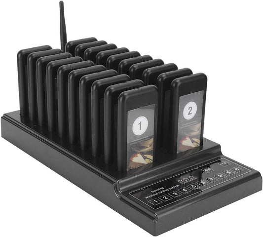 Draadloos Gastoproepsysteem – Restaurant Oproepsysteem – Wachtrij Pager – Bediening Systeem – Pagina Systeem – 999 Kanalen – Oplaadbaar Met Trilling En Zoemer