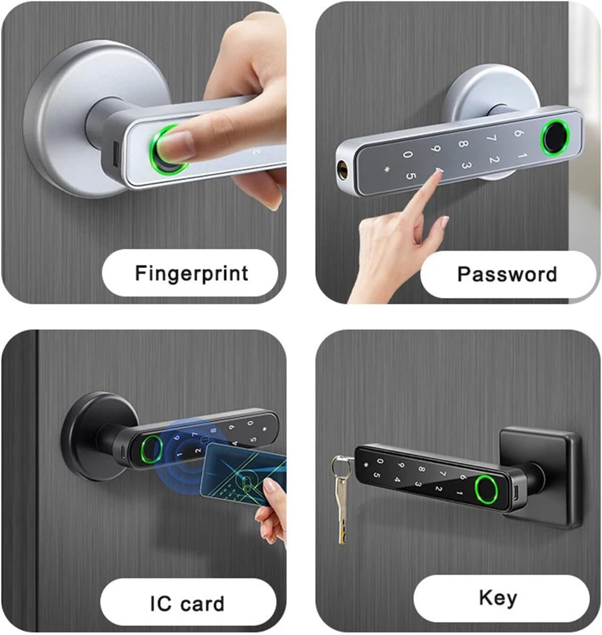 Deurklink met code – Elektronisch deurslot – Slimme deurklink – Vingerafdrukslot – Toegangscode slot – 9 Ontgrendelingsmethoden – Aluminiumlegering, App-bediening