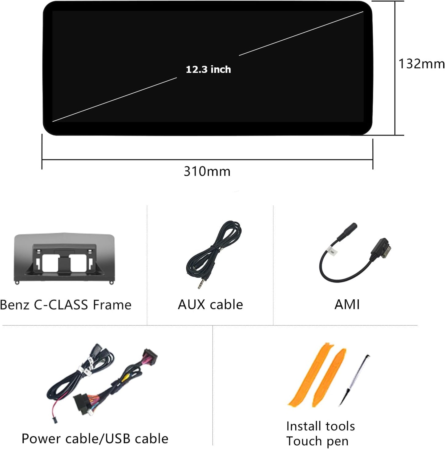 Ultra schmal 12,3 Zoll Android Auto Radio für Mercedes Benz C GLA Klasse W204 S204 Carplay Mulitmedia Player HD1920 * 720 2011-2014 BT Stereo Call Music (Linux 4.5/4.7 System)