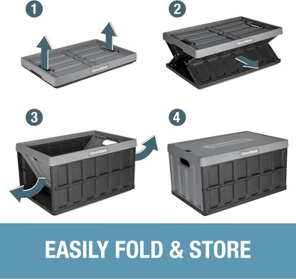 CleverMade Collapsible Storage Bins with Lids - Ocean 3 Pack 62L - Plastic Containers Stackable Organization Crates Home Closet Space-Saving Durable