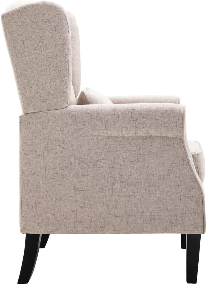 Beige Fauteuil – Relaxstoel – Leunstoel – Leesstoel – Lounge Stoel – Gestoffeerd – Stevig Eiken Houten Frame – Comfortabel Padded Zitvlak