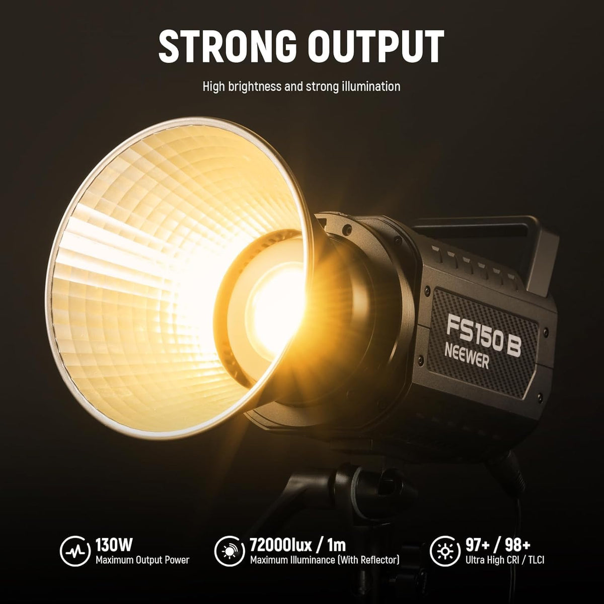 Videolamp – Led Videolicht – Studiolamp – COB Led Lamp – Continu Licht – 130 W, Tot 72.000 Lux Op 1 M – Tweekleurig 2700K-6500K, 12 Effecten