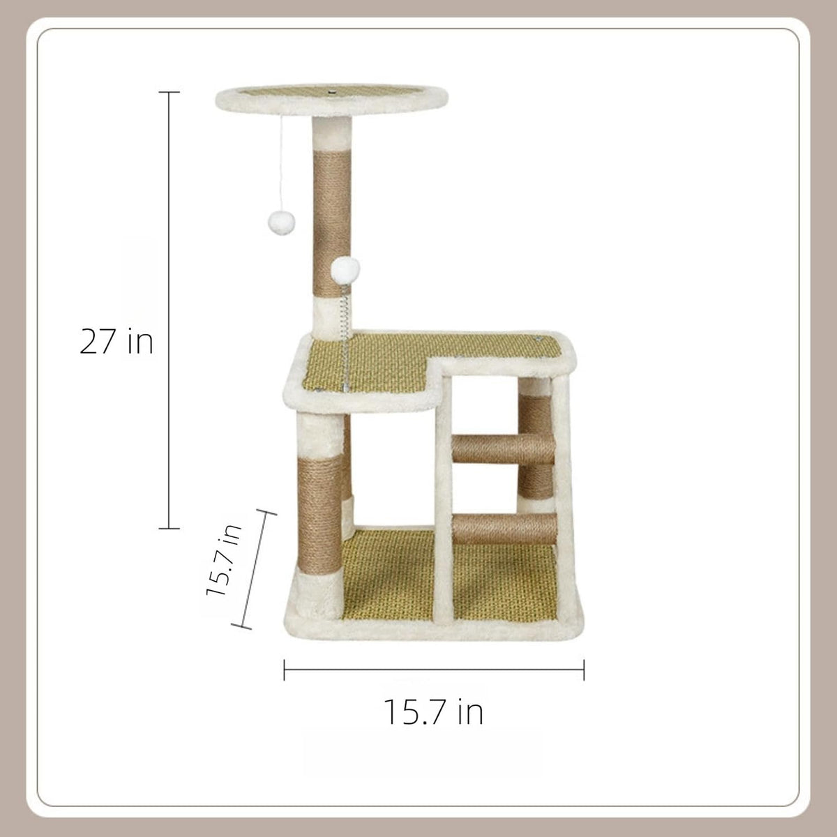 Kattenboom – Kleine Kattenboom – Krabpaal – Kattentoren – Kattenspeelmeubel – Compact en Stevig Ontwerp – Pluche Bekleding met Sisaltouw