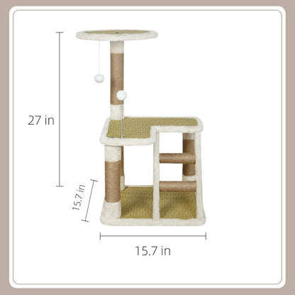Kattenboom – Kleine Kattenboom – Krabpaal – Kattentoren – Kattenspeelmeubel – Compact en Stevig Ontwerp – Pluche Bekleding met Sisaltouw