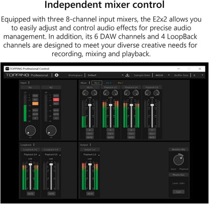 Topping Professional E2x2, USB-audio-interface en ultralineaire microfoonvoorversterkermodule (zwart)