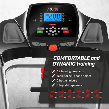 FITFIU Fitness - Hydraulisch opvouwbare loopband, verstelbare helling met 3 niveaus, 20km/h, 12 programma’s, APP Kinomap- en Bluetooth-verbinding, 2200W, loopvlak 41x122cm