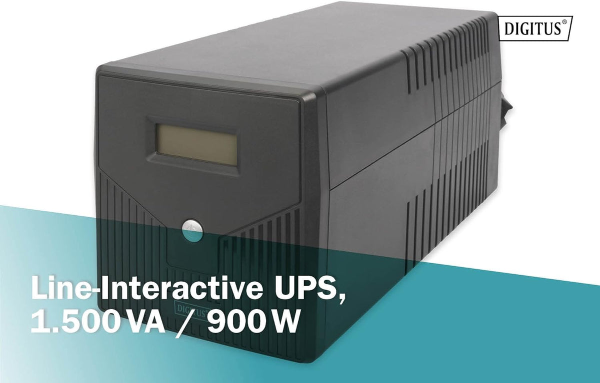 UPS – Ononderbroken Voeding – Noodstroomvoorziening – Noodstroomvoeding – Back-Up Voeding – Lijninteractieve UPS 1500 VA / 900 W – AVR – 4 Geaarde Stopcontacten