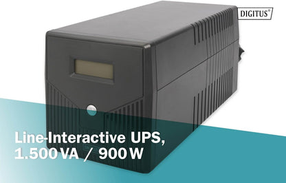 UPS – Ononderbroken Voeding – Noodstroomvoorziening – Noodstroomvoeding – Back-Up Voeding – Lijninteractieve UPS 1500 VA / 900 W – AVR – 4 Geaarde Stopcontacten