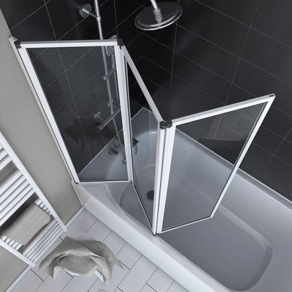Marwell Triple White Douchewand voor badkuip, 125 x 143 cm, badvouwwand in wit, met helder glas