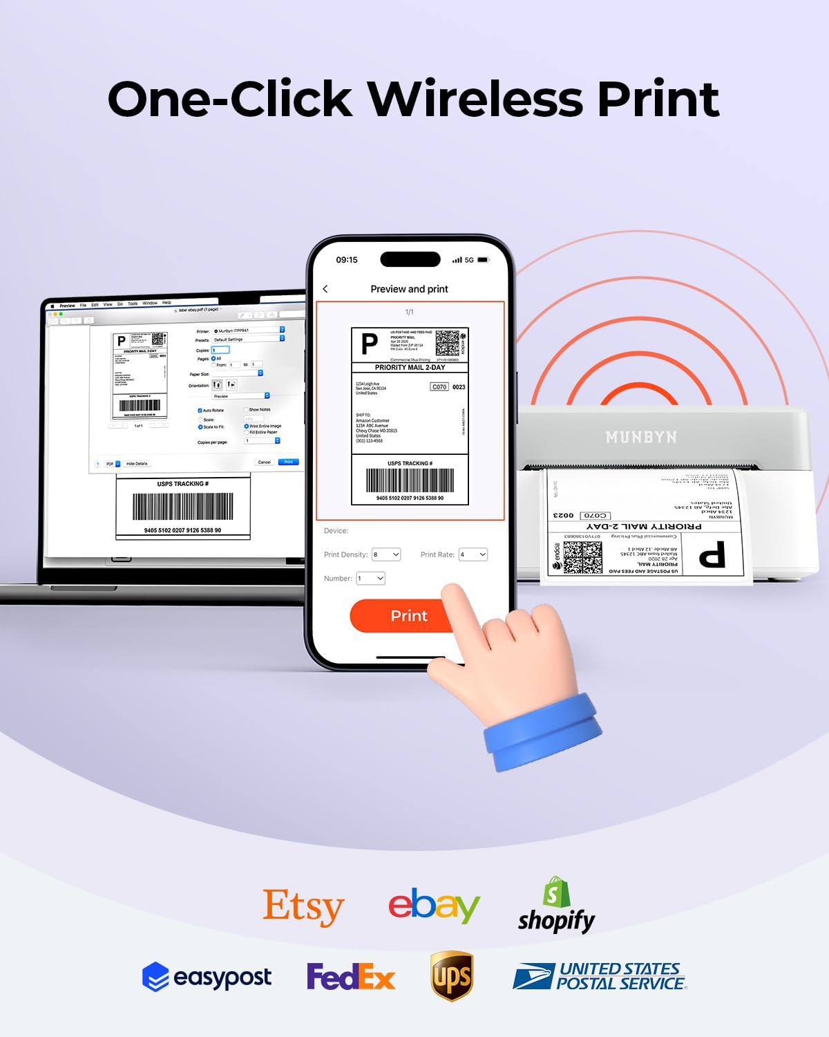 MUNBYN Bluetooth Label Printer DHL, Label Printer 4x6, Label Printer Thermal Printer for Shopify, Ebay, Etsy, Amazon, DHL, Evri, DPD, UPS, FedEx, 403B - QUORE