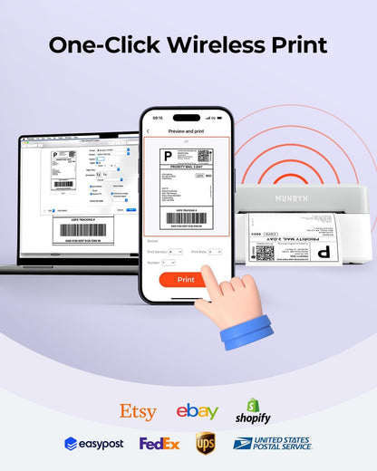 MUNBYN Bluetooth Label Printer DHL, Label Printer 4x6, Label Printer Thermal Printer for Shopify, Ebay, Etsy, Amazon, DHL, Evri, DPD, UPS, FedEx, 403B - QUORE