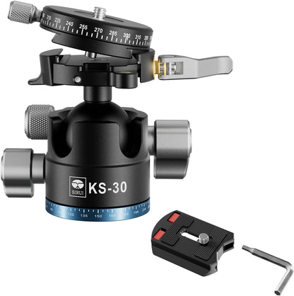 SIRUI 36mm Low Profile Ball Head KS-30, 360° Double Panoramic Aluminium Alloy Tripod Head for Camera, Camcorder, Professional Heavy Duty Ball Head for Tripod, Monopod, Camera Slider, Max Load 20KG