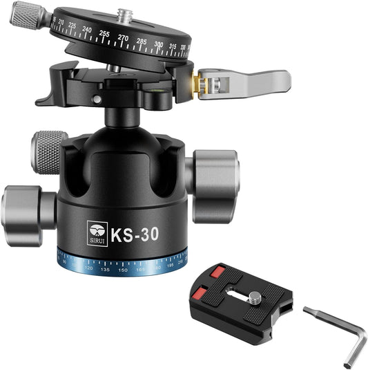 SIRUI 36mm Low Profile Ball Head KS-30, 360° Double Panoramic Aluminium Alloy Tripod Head for Camera, Camcorder, Professional Heavy Duty Ball Head for Tripod, Monopod, Camera Slider, Max Load 20KG