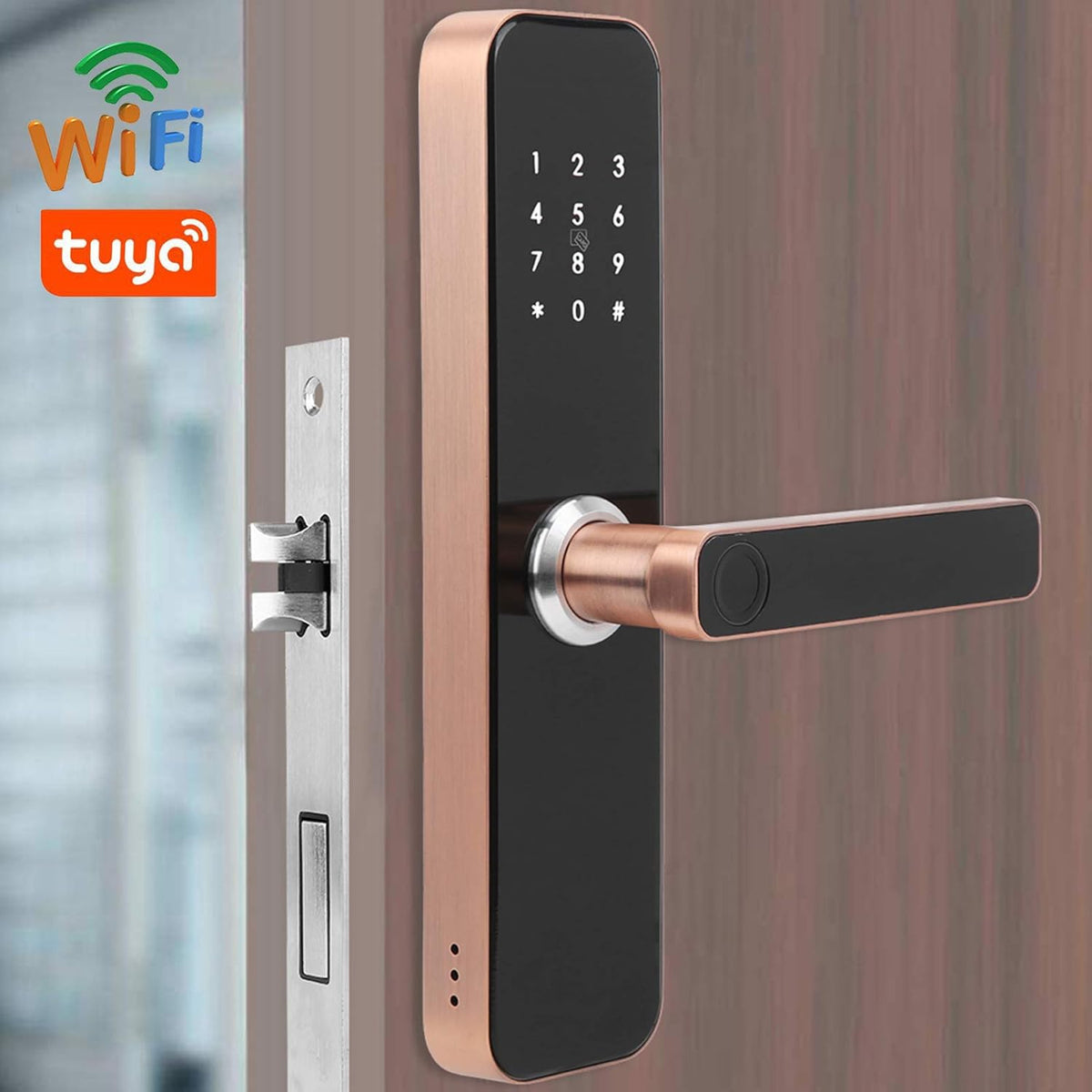 Keyless Entry Smart Door Lock,Smart WiFi App Key Biometrische Vingerafdruk Unlock Keyless Entry Deurslot Veilige Voordeur Handvat, IC Card, Anti-peep Code, voor Home Office Appartement Garage School