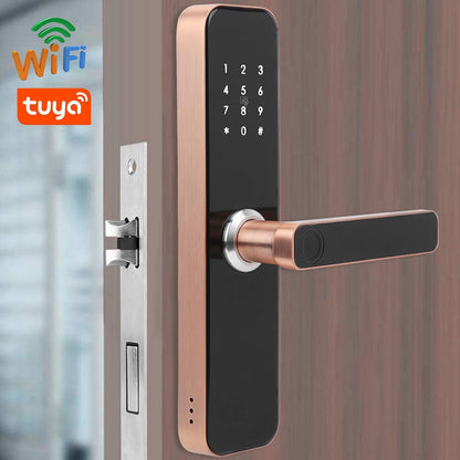 Keyless Entry Smart Door Lock,Smart WiFi App Key Biometrische Vingerafdruk Unlock Keyless Entry Deurslot Veilige Voordeur Handvat, IC Card, Anti-peep Code, voor Home Office Appartement Garage School