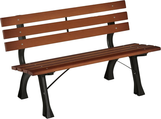 Outsunny Garden Bench 2 Seater, ParkBench with Backrest, Frisian Sofa, Wooden Bench for Garden, Balcony, max 240 kg, Coffee, 120 x 57 x 70 cm - QUORE