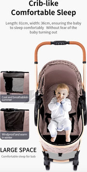 Kinderwagen 3 in 1 - Kinderwagen - Bedje - Buggy - Autostoel - Opvouwbaar - Aluminium frame - Blauw - Goud - Bruin