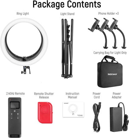 Ringlamp – Led Ringlamp – Videolamp – Selfielamp – Studiolamp – 19 Inch Met Statief En 3 Telefoonhouders – 2,4G Afstandsbediening En 1% Traploos Dimbaar