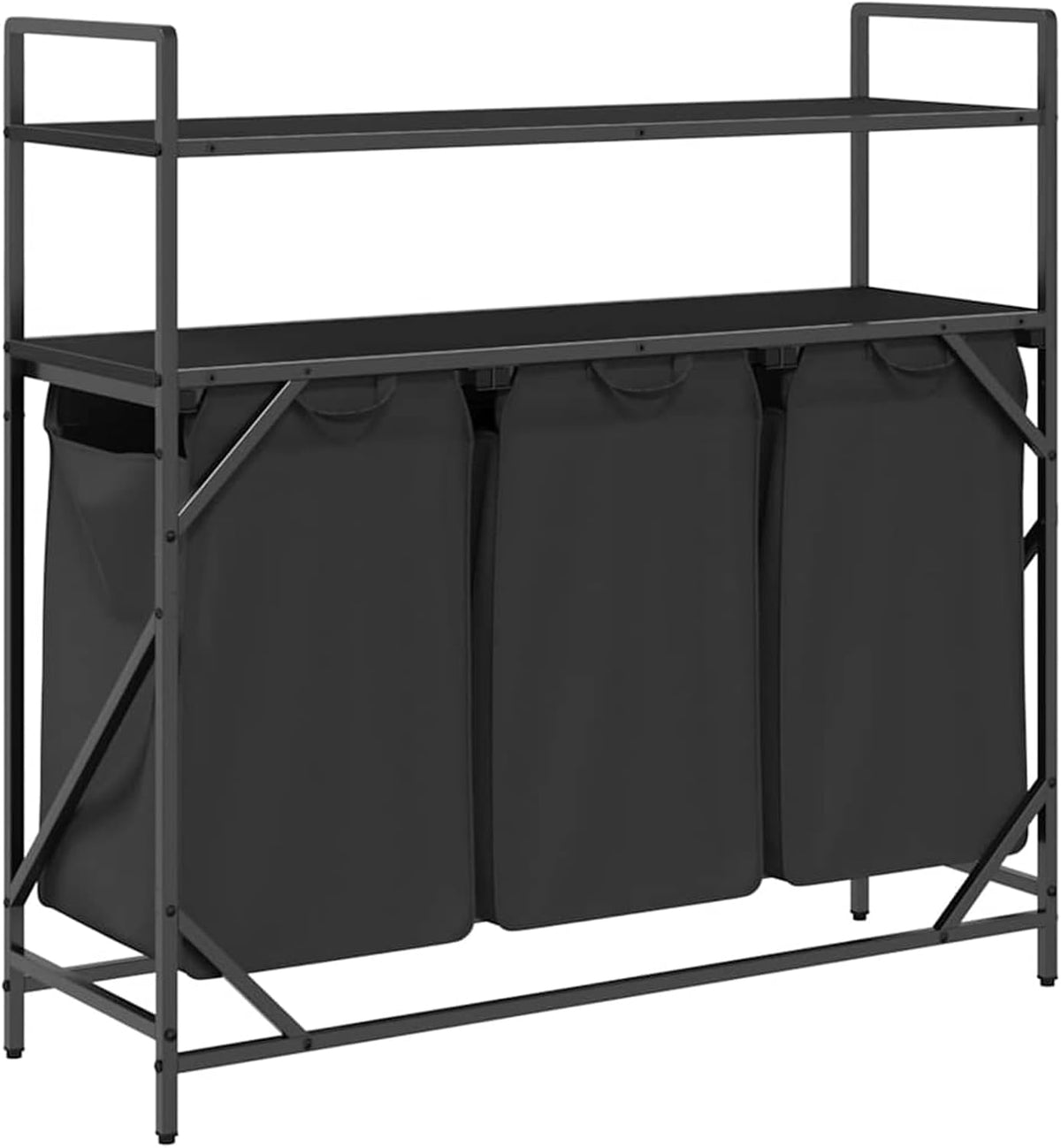 Wasmand – Wasbak – Wasbox – Sorteerbak – Laundry Basket – 3 Compartimenten – Stevig Stalen Frame Met Houten Planken