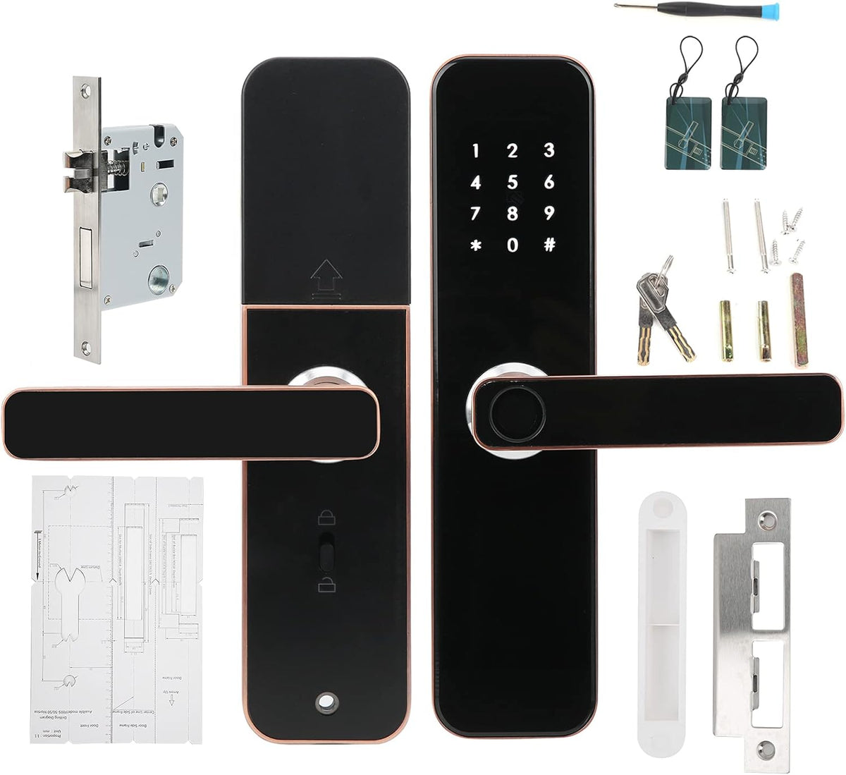 Keyless Entry Smart Door Lock,Smart WiFi App Key Biometrische Vingerafdruk Unlock Keyless Entry Deurslot Veilige Voordeur Handvat, IC Card, Anti-peep Code, voor Home Office Appartement Garage School
