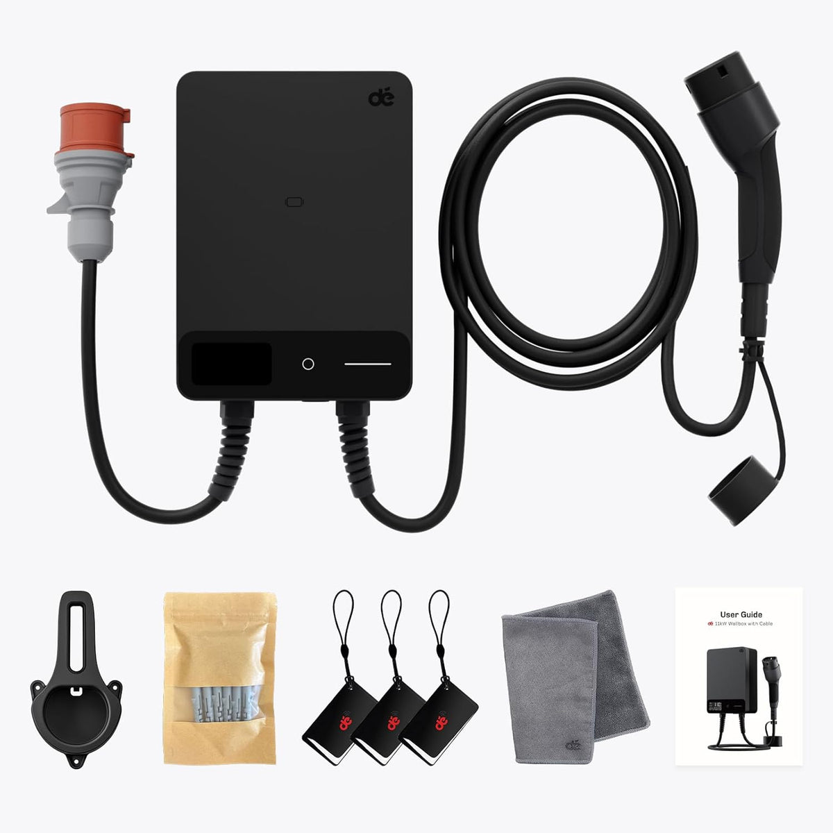 dé Wallbox 11kW [7,5m, 6-16A, 3-Fase] EV Oplader 11kW met APP en RFID, EV-laadstation met Aardlekschakelaar Type B en IP54 Bescherming, voor BEV/PHEV, Zwart