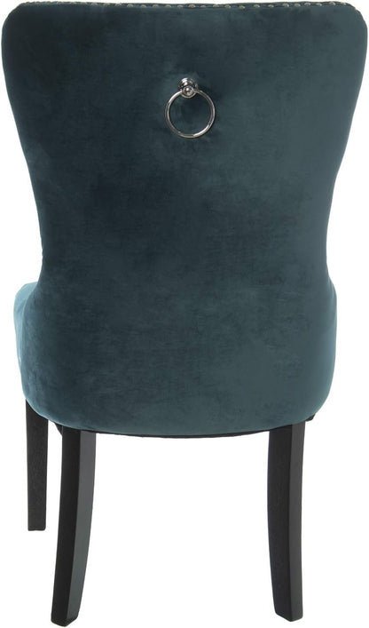 DRW Set van 2 fluwelen stoelen met houten poten in blauw, 52 x 63 x 100 cm