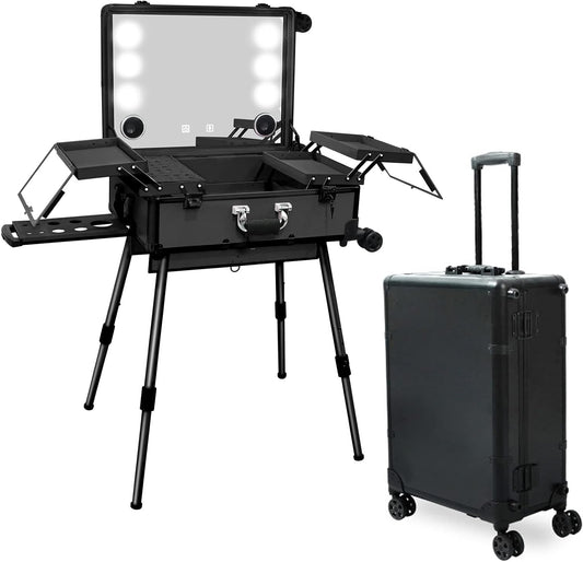 Professionele Make-up Koffer – Make-up Case – Make-up Trolley – Visagiekoffer – Cosmeticakoffer – LED Spiegel Met 3 Lichtkleuren – Bluetooth Speaker