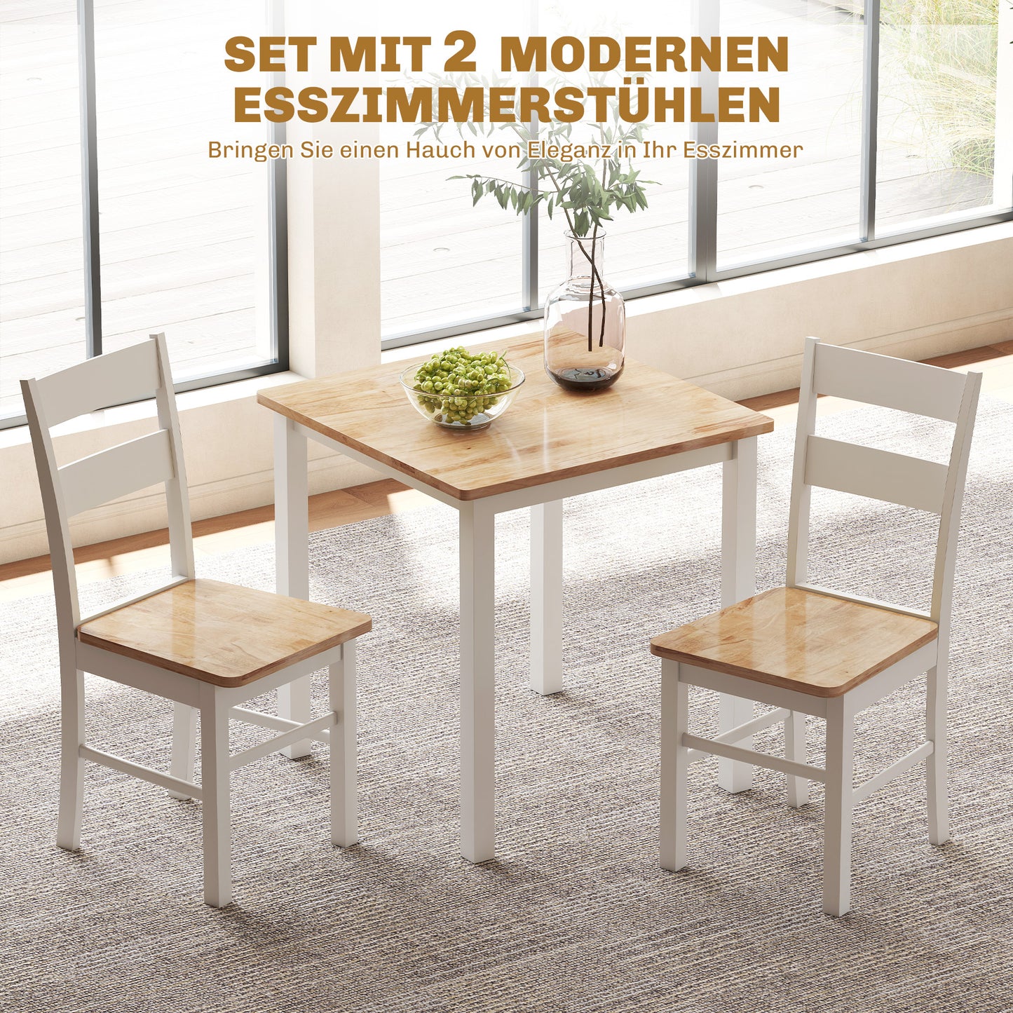Keukenstoelen – Eetkamerstoelen – Stoelen Set – Houten Stoelen – Comfortabele Stoelen – Set Van 2 – Rubberhout – Ergonomische Gebogen Rugleuning