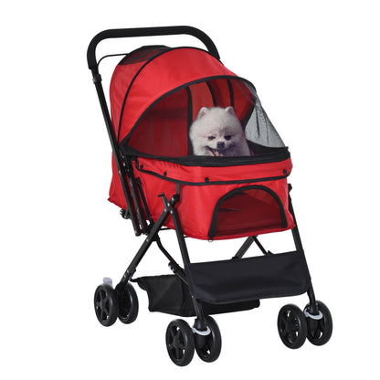 Hondenwagen – Hondenbuggy – Wandelwagen – Huisdierenwagen – Duwwagen – Opvouwbaar – Verstelbare Kap – Stevig Staalframe – Oxford Rood – Geschikt Tot 10 kg