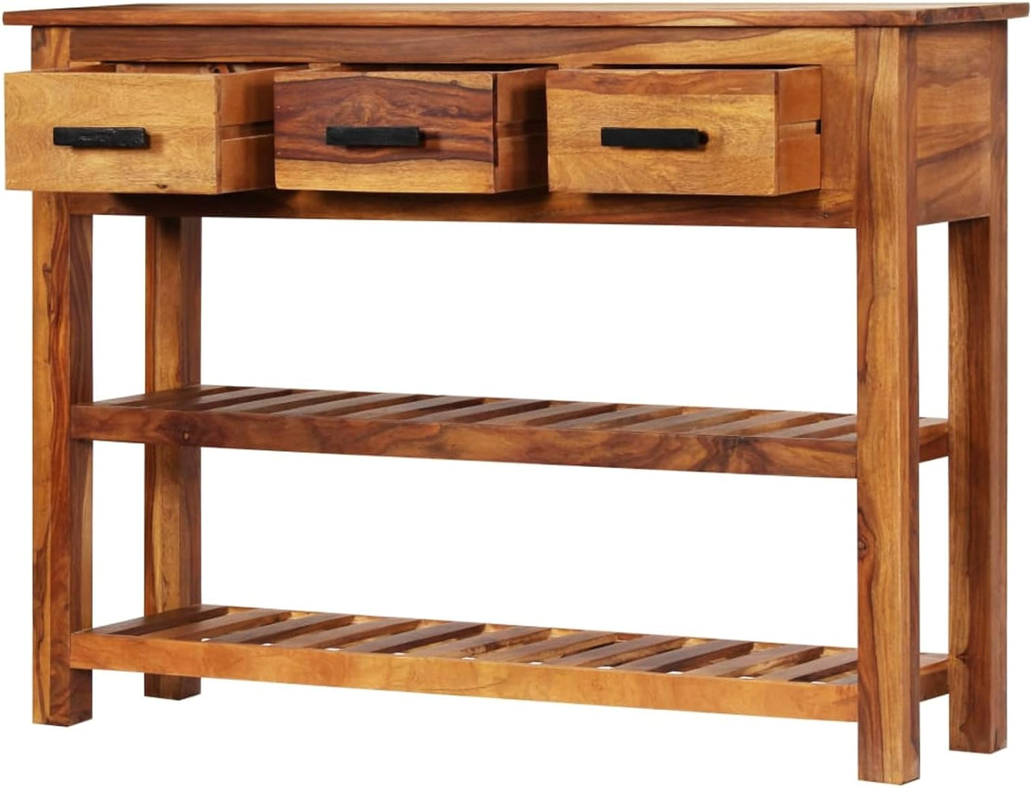 Gecheer Sideboard 3 Drawers, Chest of Drawers, Cupboard, Standing Cabinet, Sideboard for Living Room, 110x30x80 cm Solid Wood Acacia - QUORE