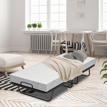 Opvouwbaar Bed – Logeerbed – Vouwbed – Gastbed – Klapbed – Met 13 Cm Dikke Matras – Carbonstalen Frame Met Wieltjes 90x200 Cm