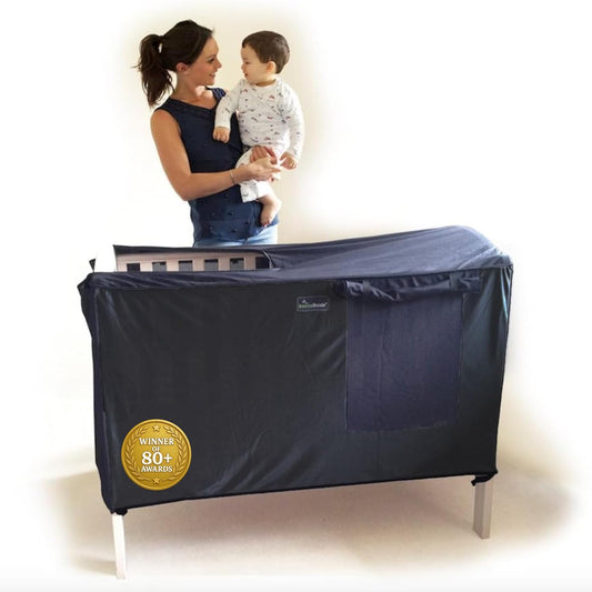 SnoozeShade Voor babybedden, verduisterende luifel en overtrek voor babybedden (voor waarvoor een matras van 140 cm x 70 cm nodig is), luchtdoorlatend netweefsel voor katten en muggennet voor