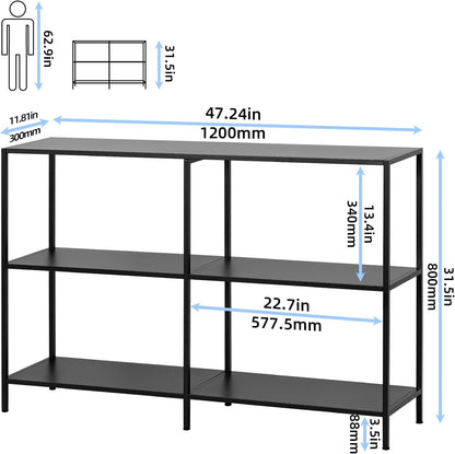 HDANI Metalen consoletafel van 120 cm met 3 niveaus, smalle ingangstafel, moderne sofatafels voor entree, woonkamer, slaapkamer, zwart
