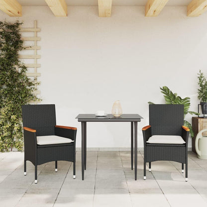 Tuinstoelen met kussens, 2 stuks, zwart, polyrotan PE, frame van gepoedercoat staal, kussen afneembaar en wasbaar, ideaal voor buiten en ontspanning, comfortabel - QUORE